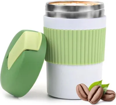Produktbild von Famanu Thermobecher 350 ml - Edelstahl, tragbar, vakuumisoliert, grün