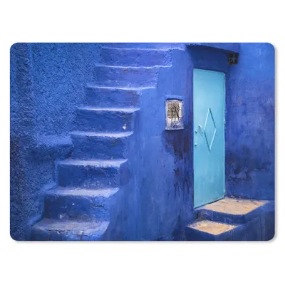 Produktbild von MuchoWow® Mauspad Mousepad Architektur - Blau - Treppe - Tür 23x19 cm - Mousepads - Maus Mat - Pad - Mausunterlage - Schreibtischunterlage - Mauspad