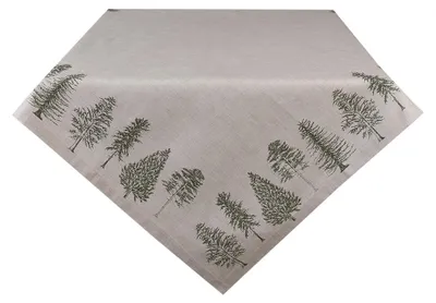 Produktbild von Clayre & Eef Tischdecke 100x100 cm Beige Grün Baumwolle Tannenbäume