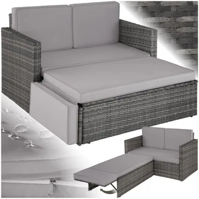 Produktbild von tectake® Rattan Lounge Korfu - UV-beständig, wasserabweisend, große Kissen, Grau
