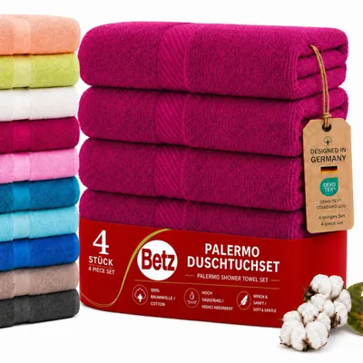 Produktbild von Betz 4 Stück Duschtücher 70x140 cm PALERMO 100% Baumwolle  Farbe: cranberry