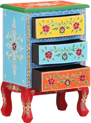 Immagine prodotto di Comodino Dipinto a Mano 40x30x60 cm in Legno Massello di Mango