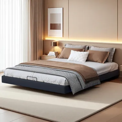 Immagine prodotto di Letto imbottito Fortuna Lai 160x200cm con LED e rete a doghe, letto in lino con rete idraulica, nero