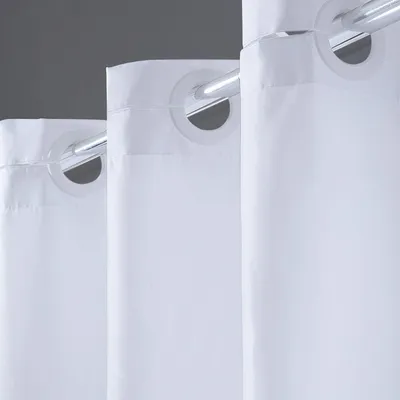 Produktbild von Weißer Duschvorhang, schmaler Textil-Badezimmervorhang für Dusche und Badewanne, wasserdicht, schimmelresistent und waschbar, 120 x 200 cm mit großen Ringen.