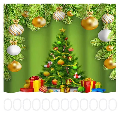 Immagine prodotto di Tenda da doccia impermeabile 150 x 180 cm con motivo albero di Natale e ganci, decorazione per il bagno