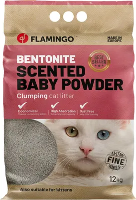 Produktbild von Flamingo Katzenstreu Bentonit klumpend fein mit Babypuderduft 12 kg