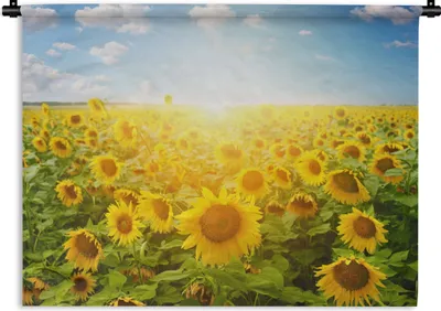 Produktbild von MuchoWow® Wandteppich Wandbehang Sonnenblume - Sonne - Wolken 60x45 cm Tapisserie Dekoration Wandtuch - Das Schlafzimmer