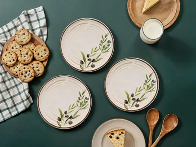 Productafbeelding van Hermia Concept, hoogwaardige set van 6 dessertborden, keramiek, beige, groen, bruin