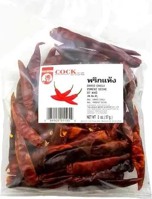 Immagine prodotto di Cock Brand | Peperoncini secchi interi - 57 g - Peperoncino piccante - Spezie asiatiche - Peperoncino