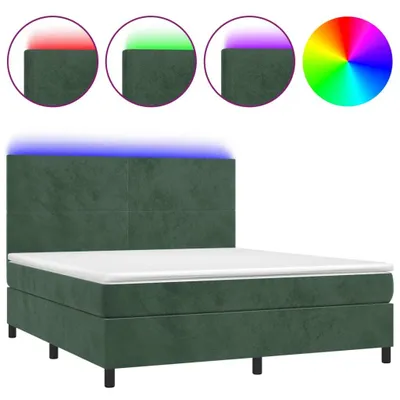 Produktbild von Boxspringbett mit Matratze & LED Dunkelgrün 160x200 cm Samt