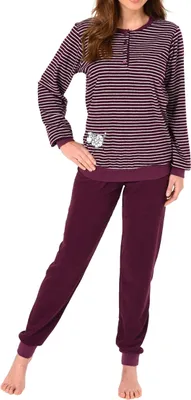 Produktbild von Damen Frottee Pyjama Schlafanzug mit Bündchen und süsser Tier Applikation - 202 201 13 112 ; beere , 40/42