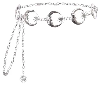 Produktbild von JKJF Sonne Stern Mond Taillenkette Metall Kettengürtel Mode Kleid Kettengürtel f