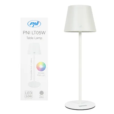 Obrázok produktu pre PNI LTW05 RGB, stolná lampa, 3W, s batériou, USB nabíjanie, biela farba