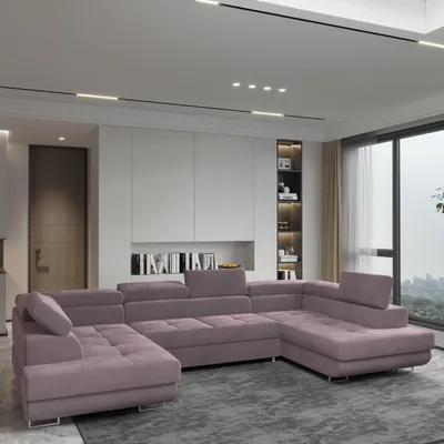 Produktbild von Masseno Ecksofa RAGGIO mit Schlaffunktion U-Form, Sofa mit Bettkasten, Wohnzimmersofa, Couch, Soffa, Bettsofa, Couchgarnitur- Lila, MONOLITH 62