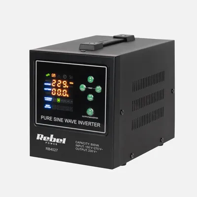 Zdjęcie produktu dla Zasilacz awaryjny Rebel POWER-800-LFP4 - 800VA/500W, czysty sinus, ładowanie 12V/230V