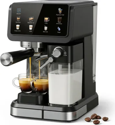 Produktbild von Zimilo Siebträger Espressomaschine mit Milchaufschäumer, 20 Bar Hochdruckpumpe für perfekten Crema-Genuss, 1,5L Wassertank, Kompaktes Design, Schwarz