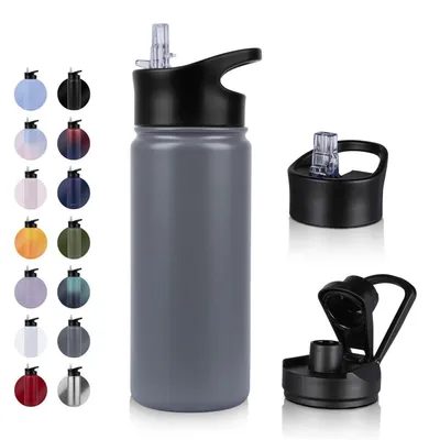 Immagine prodotto di Borraccia in acciaio inossidabile da 500 ml con cannuccia, a prova di perdite, con isolamento termico, colore grigio