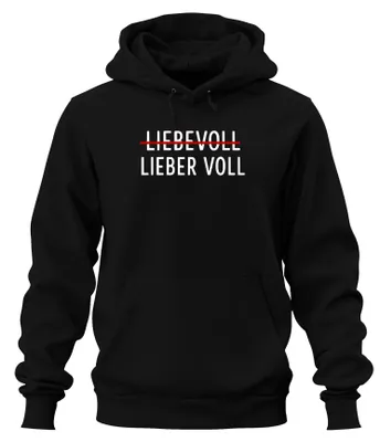 Produktbild von LIEBEVOLL durchgestrichen LIEBER VOLL Bier Party Lustig Hoodie Kapuzenpullover, Schwarz, S