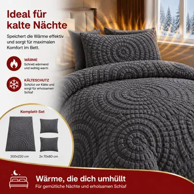 Produktbild von Textom Teddy bear Bettwäsche 200x220 cm + 2x 70x80 cm Flanell Teddyflausch weich stahlgrau