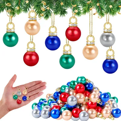 Immagine prodotto di Set di 100 mini palline di Natale, colorate, con glitter e perline decorative, diametro 1,6 cm. Ideali per decorare l'albero di Natale e per progetti fai-da-te