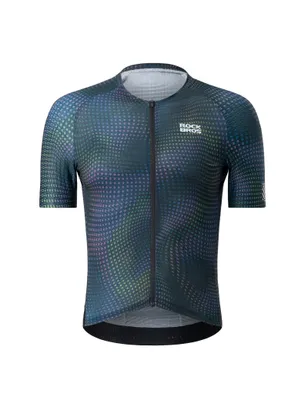 Productafbeelding van ROCKBROS Heren fietsshirt met korte mouwen, ademend, met 3 achterzakken, geschikt voor racefietsen en mountainbikes, blauw, EU maat M