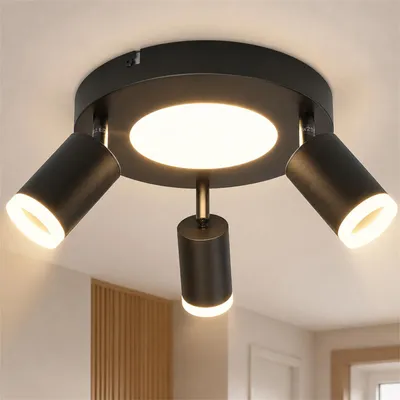 Zdjęcie produktu dla ZMH lampa sufitowa Led spot sufitowy 3 płomienie GU10 - lampa do sypialni 3000k czarna lampa kuchenna 20W reflektor sufitowy obrotowa lampa do przedpokoju metalowa do kuchni