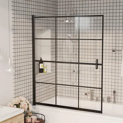 Produktbild von Duschkabine ESG, Duschabtrennung, Schiebetür Dusche, Duschwanddichtung, Duschkabinen Ersatzteile, Dusche Eckeinstieg, 116x140 cm Schwarz