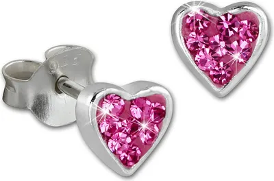 Produktbild von Teenie-Weenie Ohrstecker Kinder Silber rosa Zirkonia Herz Ohrringe 5mm SDO009A