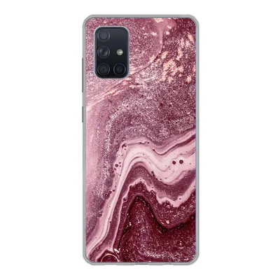 Produktbild von MuchoWow® Handyhülle Schutzhülle Hülle für Samsung Galaxy A51 Naturstein - Rosa - Glitter Silikon Softcase Handy Hülle - Schutzabdeckung