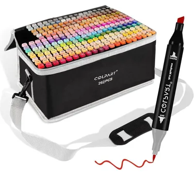 Produktbild von Alkohol Marker Set 262 Farben Doppelseitig für Kinder & Erwachsene mit Tragetasche