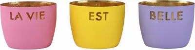 Immagine prodotto di Gift Company Windlicht Madras La vie est belle XS, 3er Set, Teelichthalter, Kerzenhalter, Eisen, Rosa / Gelb / Lila, H 4.5 cm, 1170802020