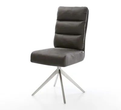 Produktbild von DELIFE Drehstuhl Pela-Flex Mikrofaser Anthrazit Vintage Kreuzgestell breit Edelstahl 360° drehbar Wippfunktion Taschenfederkern