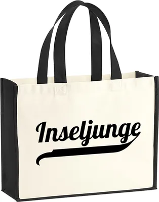 Produktbild von Huuraa Jutetasche Inseljunge Schriftzug 21 Liter Black Jute und Baumwolle Einkaufstasche Geschenkidee