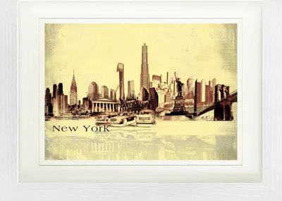 Produktbild von New York Gerahmtes Bild Mit Edlem Passepartout | Wand-Bilder | Im Bilderrahmen - Städte-Collage, Vintage Style (30 x 40 cm)