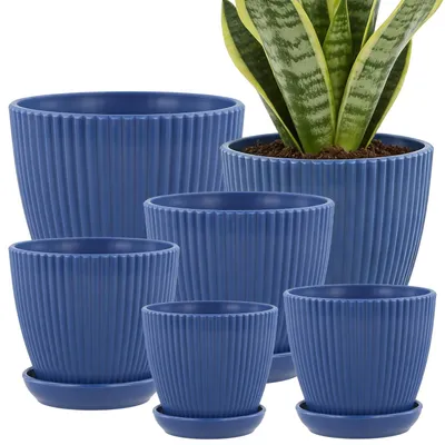 Productafbeelding van Set van 6 Blauwe Plantenpotten met Afvoergaten, 9-19 cm