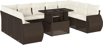 Produktbild von vidaXL 10-tlg. Garten-Sofagarnitur mit Kissen Braun Poly Rattan