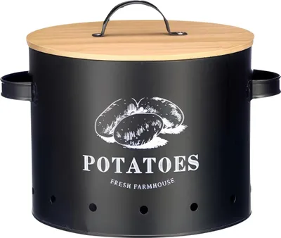 Produktbild von KINVARA | Kartoffelbehälter - Metallbehälter - 28,4 cm - schwarz - Bambusdeckel - Eisen