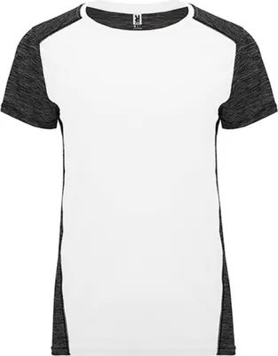 Produktbild von Roly CA6663 | Damen Zolder T-Shirt, Kombination aus zwei Polyestergeweben - Farbe: White 01/Heather Black 243 - Größe: XXL