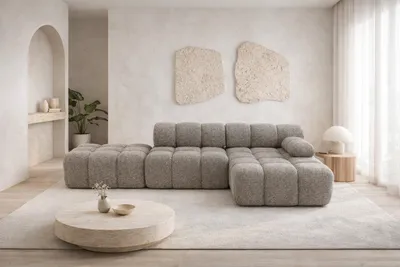 Productafbeelding van Kaiser Möbel: Modulair hoekbank met hocker, bank in L-vorm, bekleding: Bouclé-stof Abriamo, bruin, rechts, model Selia