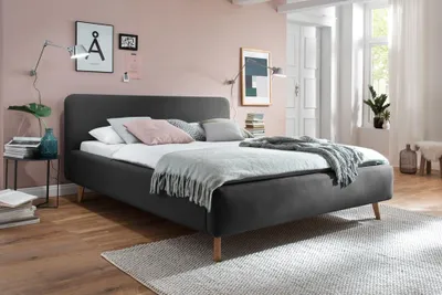 Produktbild von Meise Möbel Mattis Polsterbett mit Bettkasten Holzfuß Kopfteil glatt