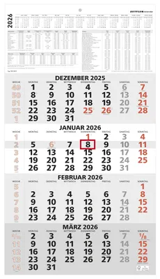 Produktbild von 4-Monatskalender rot 2026 - 33x45 - mit Kopftafel+etc.