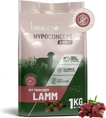 Produktbild von REAVET HYPOCONCEPT Hundetrockenfutter Lamm 1kg – Single-Protein mit Frischfleisch | Weizenfrei & ohne Zucker | Trockenfutter Adult für alle Hunde & Rassen, auch für sensible Hunde & allergikerfreundlich