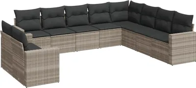 Produktbild von vidaXL 10-tlg. Garten-Sofagarnitur mit Kissen Hellgrau Poly Rattan