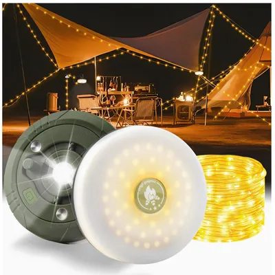 LED-Camping-Lichterkette 20 m, 5 Modi, wiederaufladbar, wasserdicht