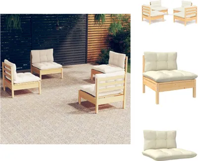 Produktbild von vidaXL 4-tlg. Garten-Lounge-Set mit Creme Kissen Kiefernholz -  Gartenmöbel-Sets