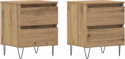 Produktbild von Nachttisch 2 pcs Eiche handwerklich 40 x 35 x 50 cm