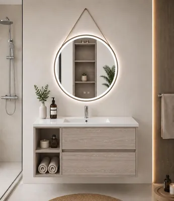 ORIGEN BATH ZEUS Badmöbel mit Waschbecken 80x40 cm, links, Smoky-Eiche
