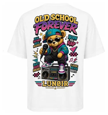 Produktbild von Damen Oversize T-Shirt Weiß M – Bedrucktes Shirt mit Retro Motiv aus Baumwolle – LUNØIR ©