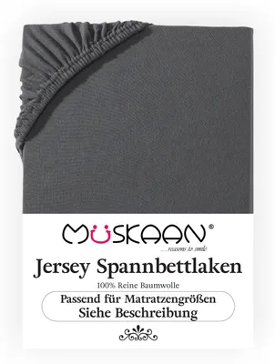 Produktbild von Müskaan Jersey Spannbettlaken 180x200 - 200x200 cm anthrazit bis 22cm Matratzenhöhe Gummizug Bettlaken 100% Baumwolle