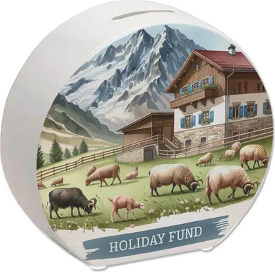 Produktbild von Urlaub auf dem Bauernhof Urlaubskasse Spardose mit Spruch Holiday Fund